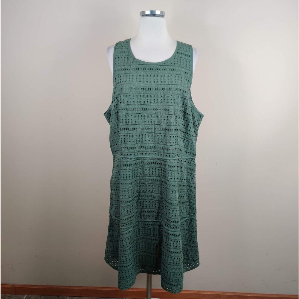 Gap Dress Eyelet Cotton Sleeveless Green A-Line NWT